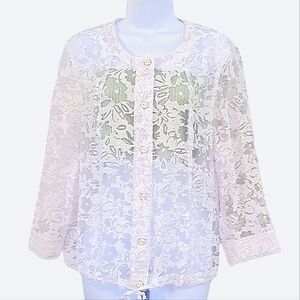 Lark Lane Burnout White Roll Tab Sleeve Chinch Waist Button  Drawstring Waist 12